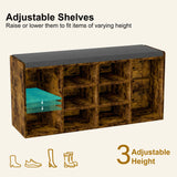 Hallway Shoe Storage Bench With Cushion & Adjustable Shelves