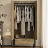 Industrial 2 Door Wardrobe with Drawer Oak Finish