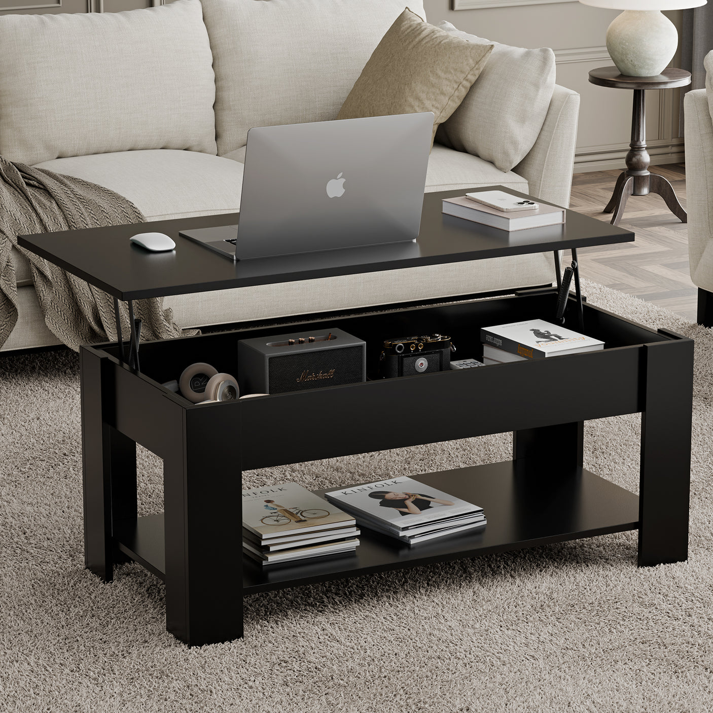 Lift top Coffee Table with Storage | Lift up Center Table 100cm Wide