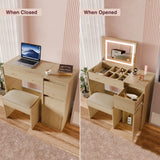 Small Dressing Table with Mirror and Lights, Stool - Makeup Vanity Desk