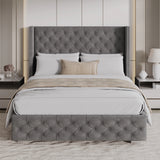 Cross Pattern Velvet Ottoman Storage Bed - Winged Bed Frame