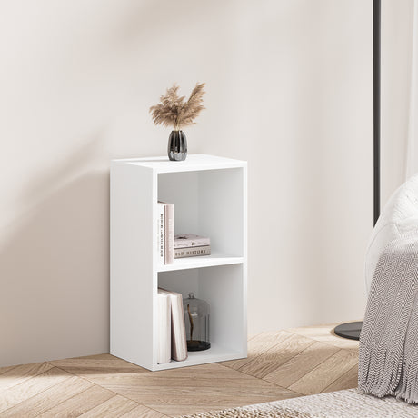 2 Tier Bookcase Cube Storage Unit - Small Bookshelf - Narrow Shelf Unit