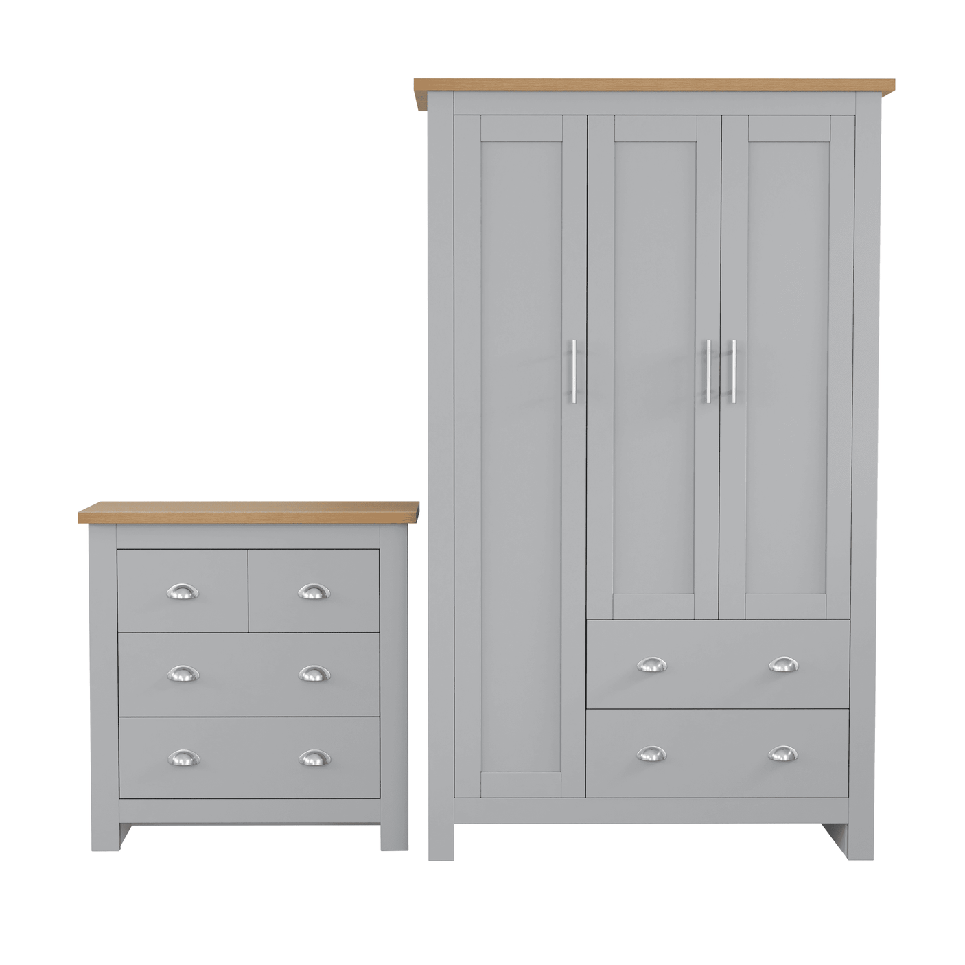 Shaker 2 Door Wardrobe, 4 Chest of Drawers - Bedroom Set