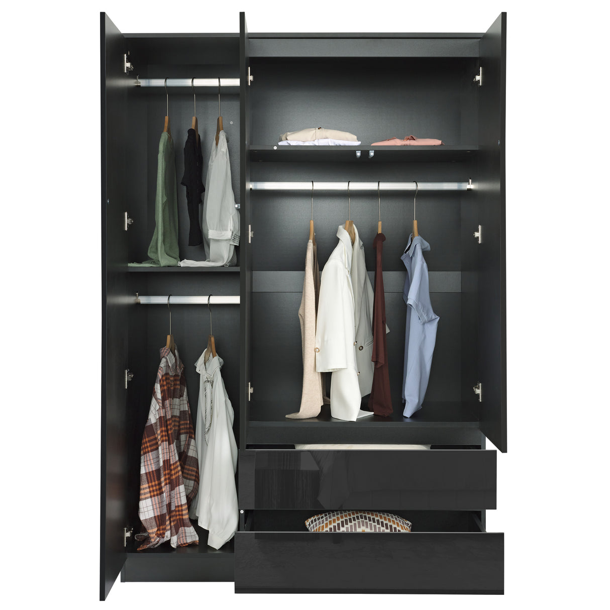 Blisswood High Gloss Grey, Black, White Wardrobe Sets