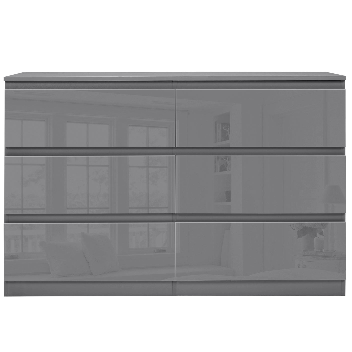 High Gloss Large 6 Drawer Chest of Drawers - Bedroom Dresser