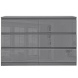 High Gloss Large 6 Drawer Chest of Drawers - Bedroom Dresser