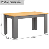 [Oak+Grey] dimension diagram of oak top grey leg dining table at 140cm x 80cm x 75cm