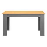 [Oak+Grey] oak top grey leg dining table shown straight-on against plain backdrop