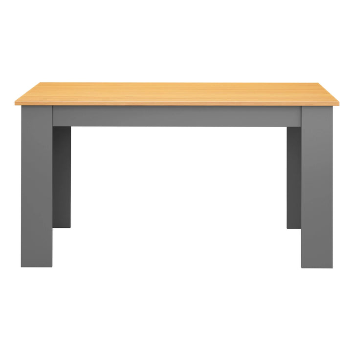 [Oak+Grey] front view of 4 and 6 seater dining table with grey legs supporting oak top
