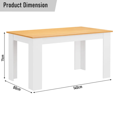 [Oak+White] dimension diagram of oak top white leg dining table at 140cm x 80cm x 75cm