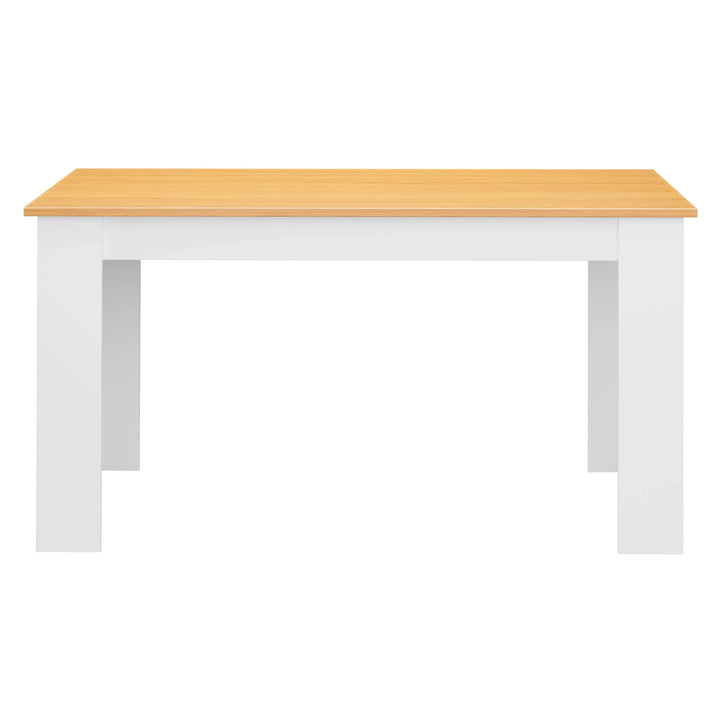 [Oak+White] front view of 4 and 6 seater table with oak top and white legs