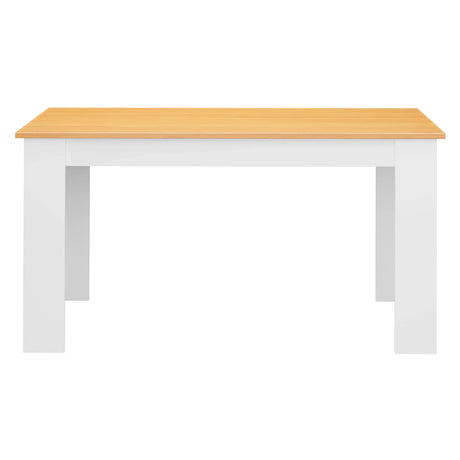 [Oak+White] front elevation of 4 and 6 seater table with white legs supporting oak top