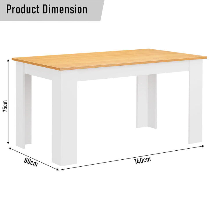 [140 cm | White & Pine]  dimension diagram of pinetop white leg dining table at 140cm x 80cm x 75cm