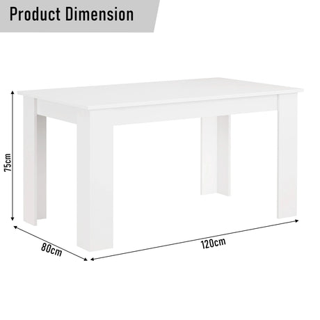 [White] dimension diagram of white 4 and 6 seater dining table at 120cm x 80cm x 75cm