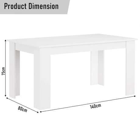 [White] dimension diagram of white 4 and 6 seater dining table showing 140cm width 80cm depth 75cm height