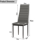 [6 Seater | Grey] Dimensions of grey PU dining chair: 95cm tall, seat 40 x 38cm, base 36 x 36cm