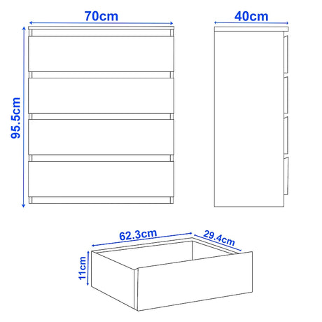 Dimensions of a kitchen cabinet with measurements in centimeters