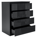 4 drawer black chest of drawers, providing spacious and modern storage with a sleek design.