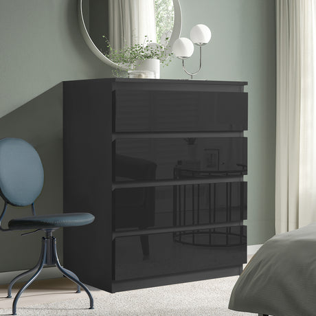 4 drawer chest of drawers black, offering stylish storage with a sleek and modern design.