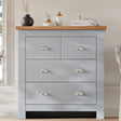 2 over 2 Chest of Drawers Bedroom | Chester Drawers in light grey with silver handles and oak top, ideal for compact bedroom storage.