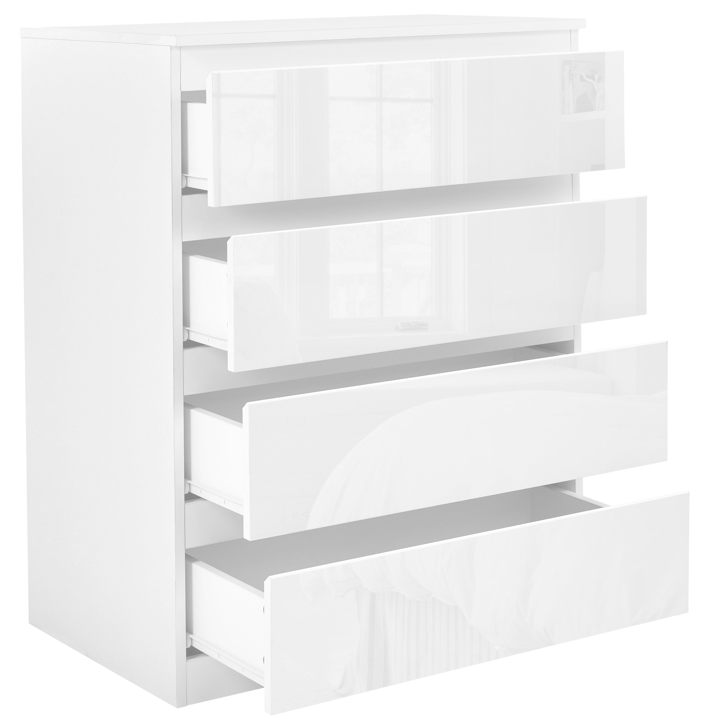 4 drawer chest of drawers white, offering stylish and efficient storage with a modern design.