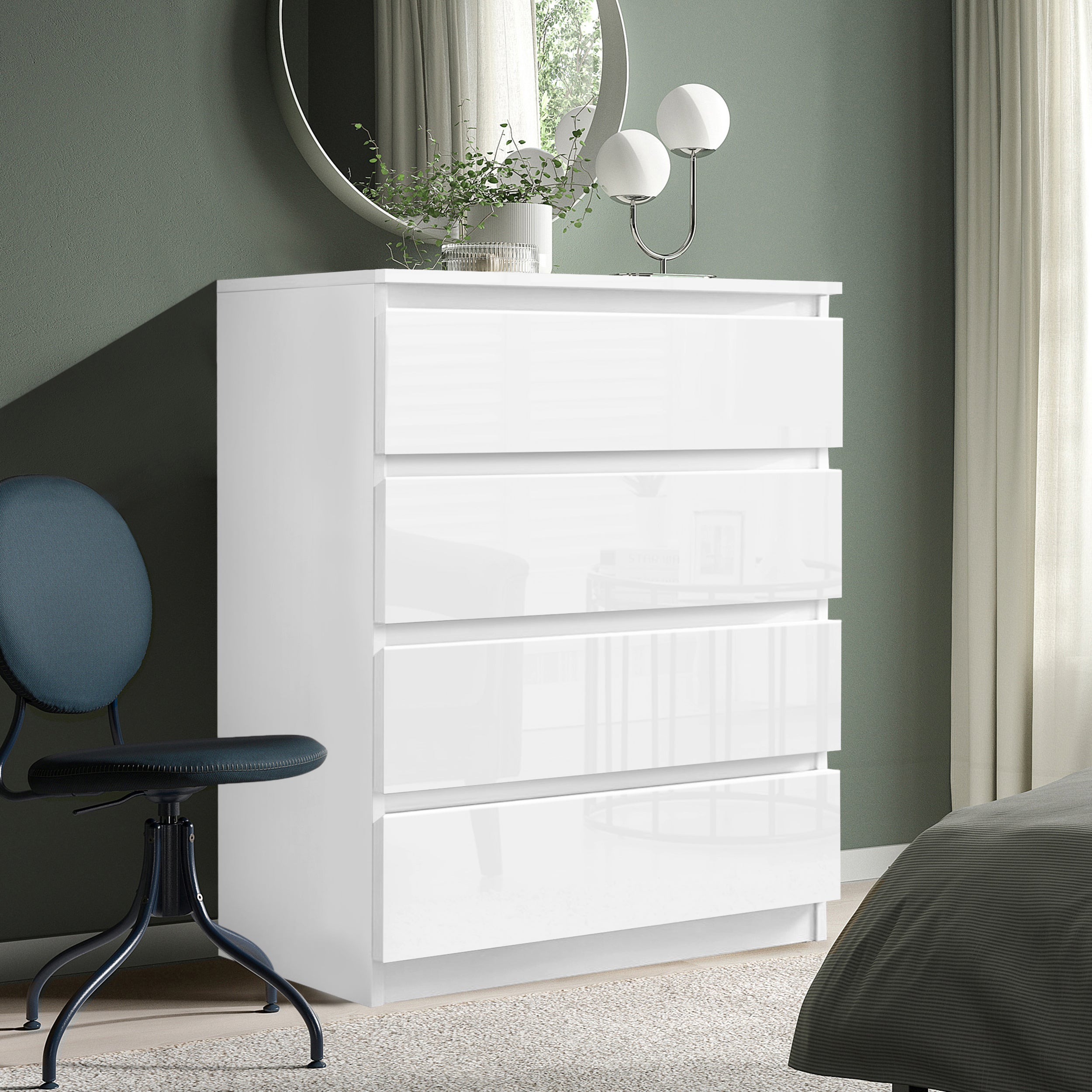 4 drawer chest of drawers, providing practical storage with a sleek and modern design.