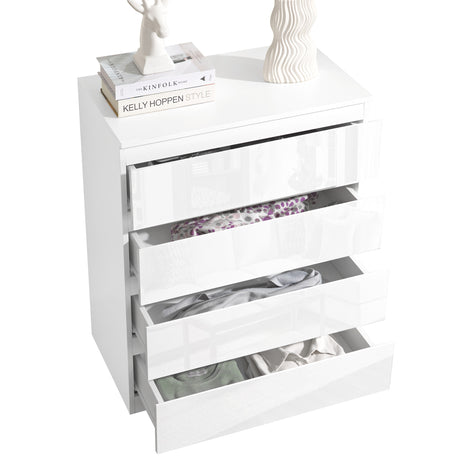 4 drawer white chest of drawers, offering clean and modern storage solutions for any room.