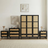 [Black] Wovena rattan bedroom furniture set with 3 door wardrobe, 3 drawer chest and two 2 drawer bedsides