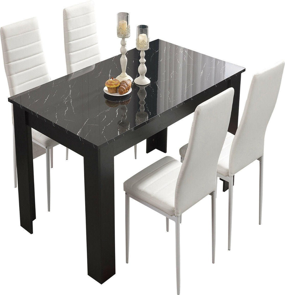 4 seat dining set with a stylish finish, ideal for small dining rooms or kitchen spaces.