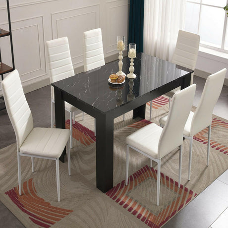 4 seater dining set with a sleek, modern design, perfect for compact dining areas.