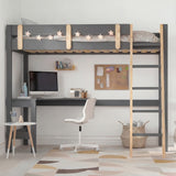 Bunk bed with desk - high sleeper loft bed frame for kids in grey wood finish, featuring a built-in study desk, ladder, and safety rails. Ideal for space-saving children's bedrooms.