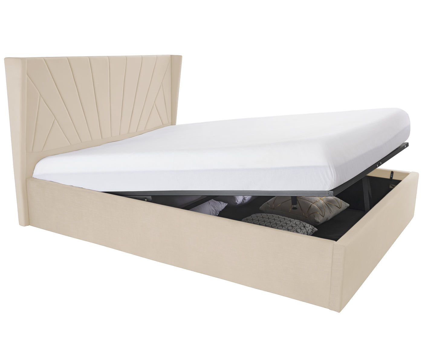 Blisswood Velvet Quilted Sunrise Design Ottoman Storage Bed With Mattress