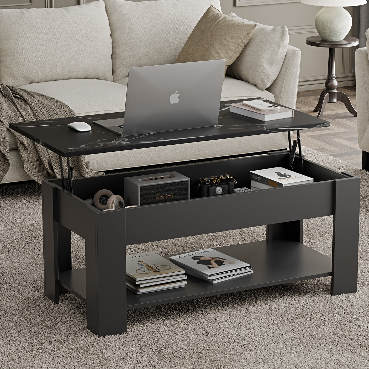 Lift top Coffee Table with Storage | Lift up Center Table 100cm Wide