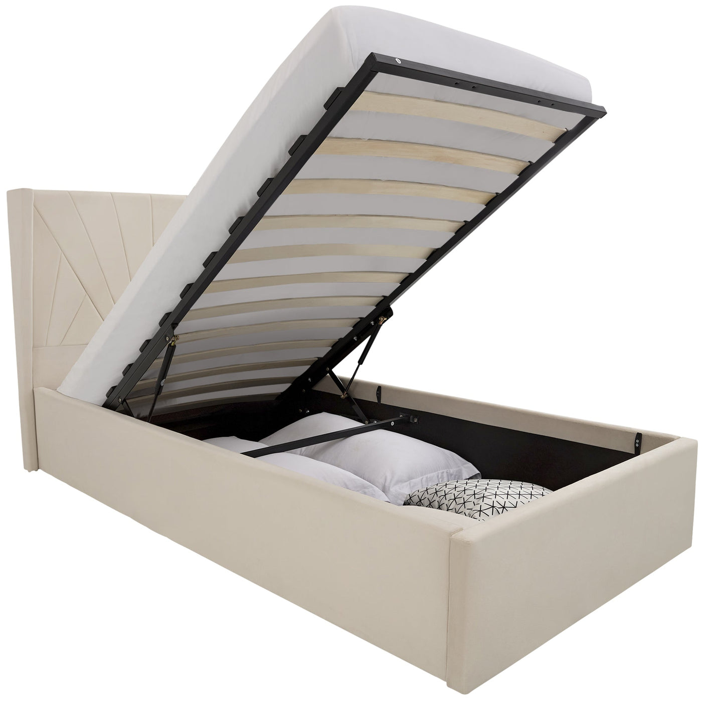 Blisswood Velvet Quilted Sunrise Design Ottoman Storage Bed With Mattress