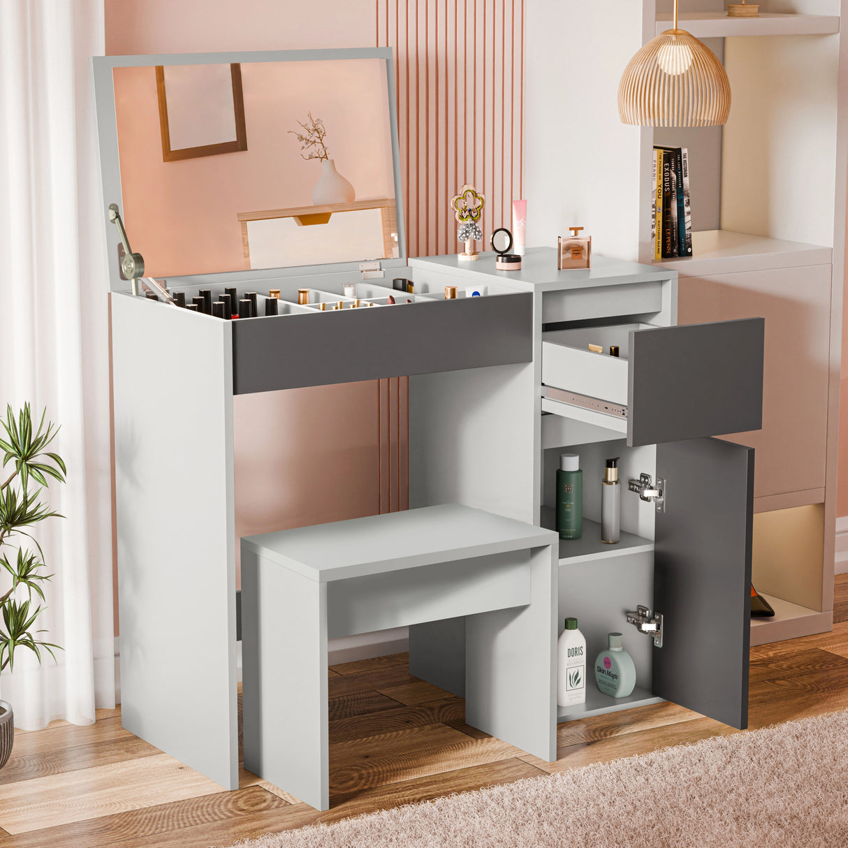 Dressing Table with Mirror and Storage - Makeup Vanity Desk for Girls