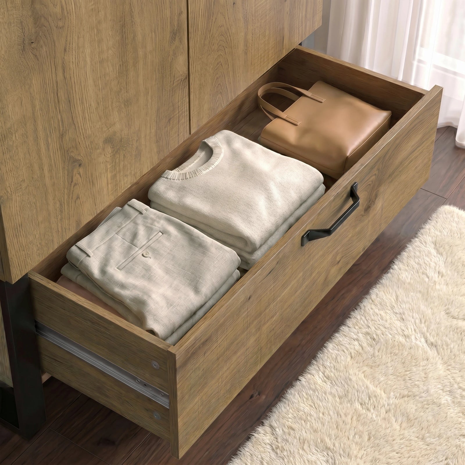 Industrial 2 Door Wardrobe with Drawer Oak Finish