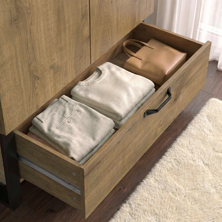 Industrial 2 Door Wardrobe with Drawer Oak Finish