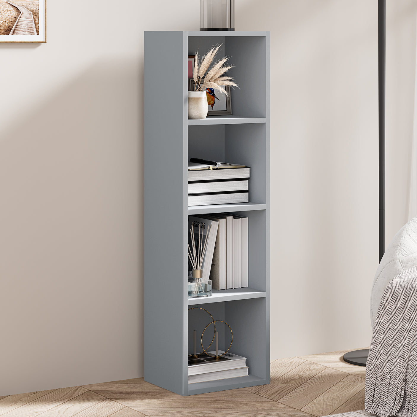 4 Tier Bookcase Cube Storage Unit Book Shelf - Narrow Shelving Unit