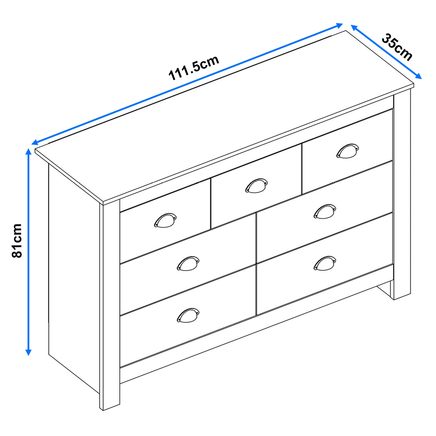 7 Drawer Wide Chest of Drawers - Large Bedroom Dresser