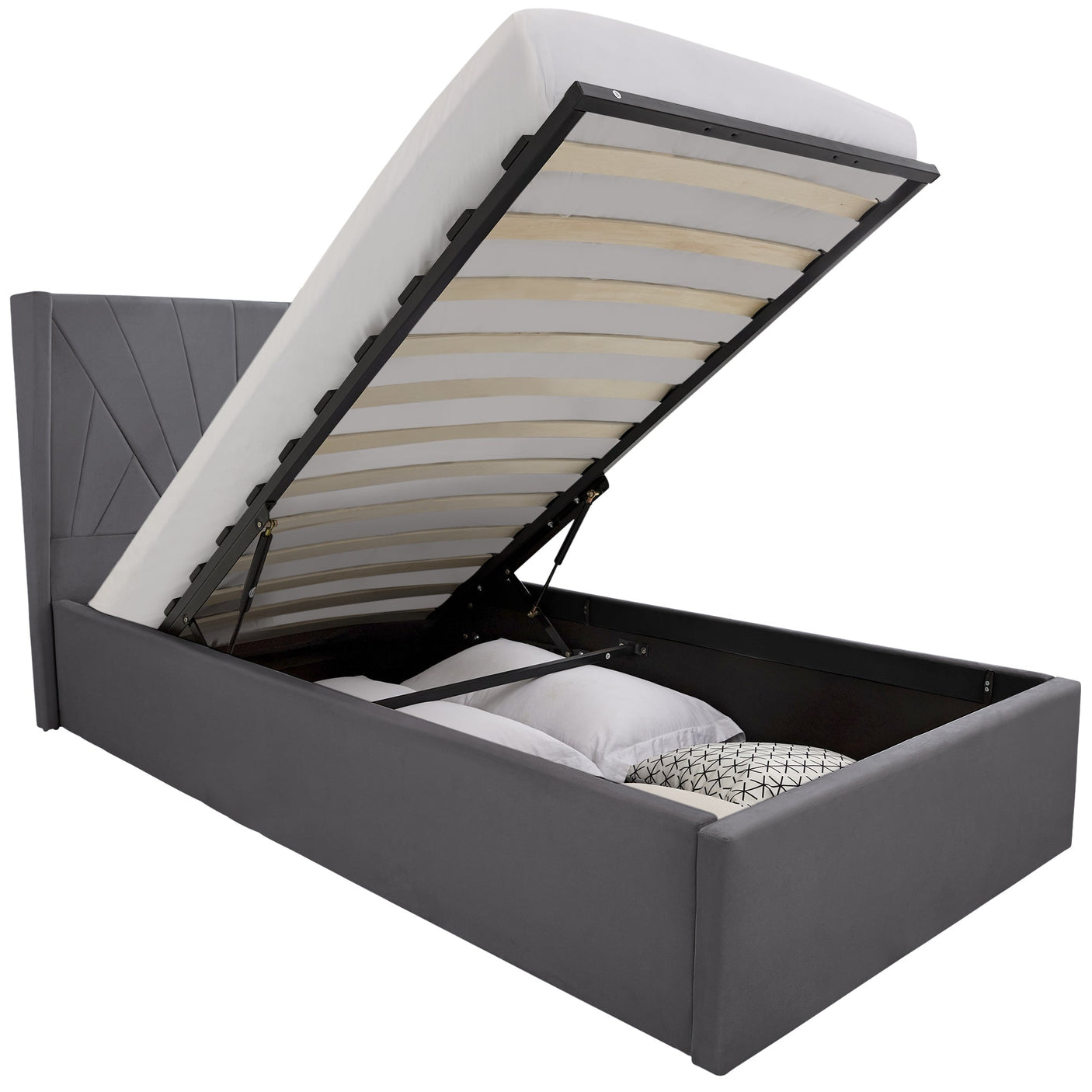 Blisswood Velvet Quilted Sunrise Design Ottoman Storage Bed With Mattress