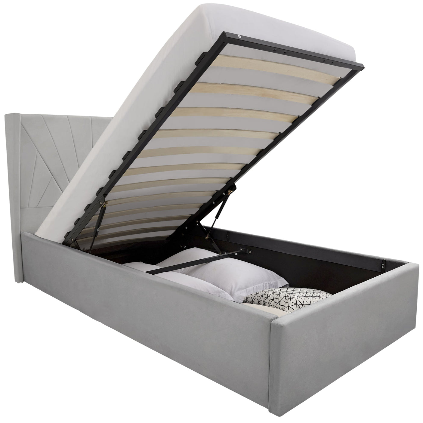 Blisswood Velvet Quilted Sunrise Design Ottoman Storage Bed With Mattress