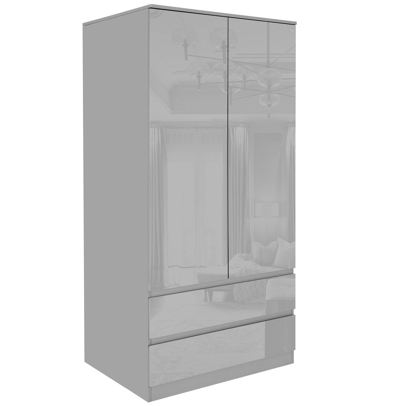 High Gloss Wardrobe, Chest of Drawers - 3 Piece Bedroom Set