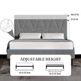 Velvet Upholstered Bed Frame in Grey & Beige with Adjustable Headboard