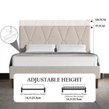 Velvet Upholstered Bed Frame in Grey & Beige with Adjustable Headboard