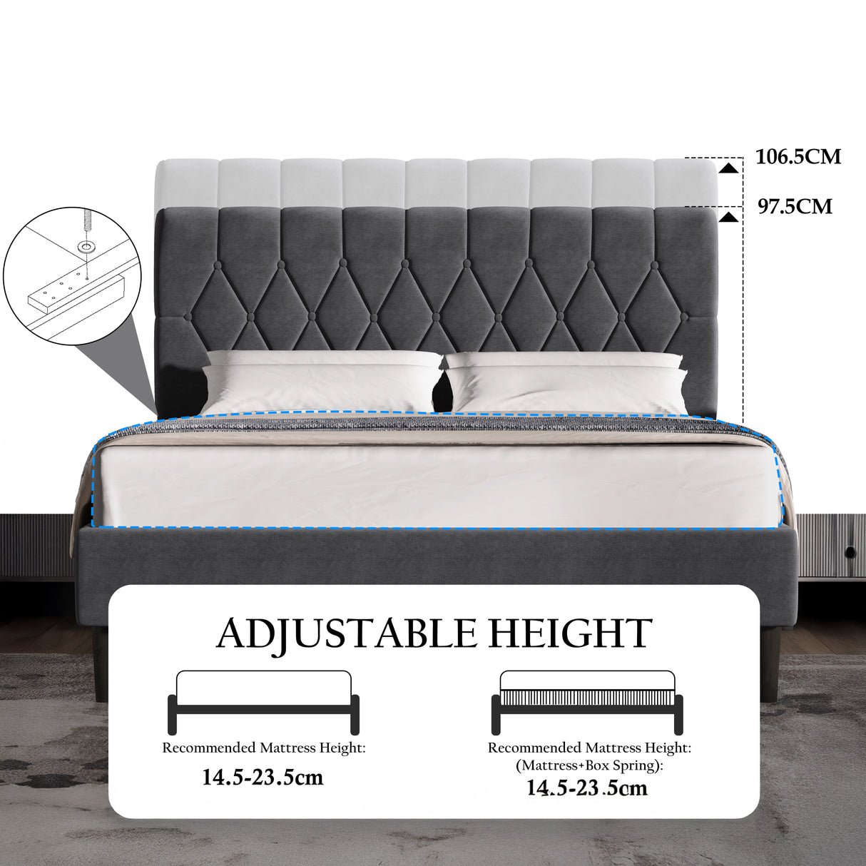 Chesterfield Velvet Upholstered Bed Frame With Adjustable Headboard
