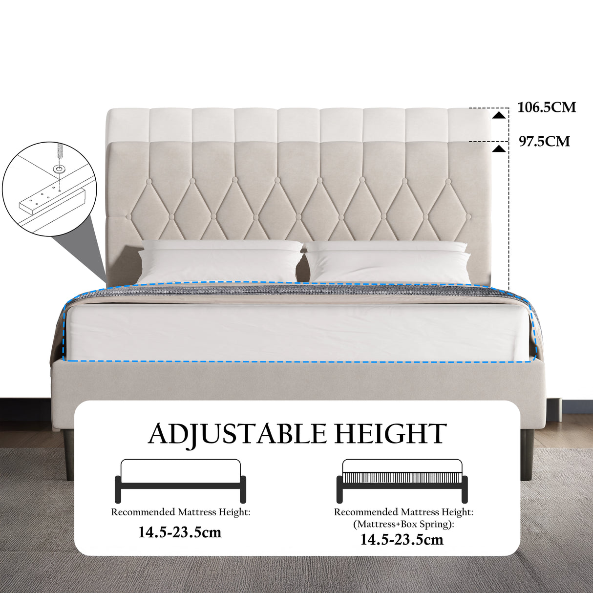 Chesterfield Velvet Upholstered Bed Frame With Adjustable Headboard