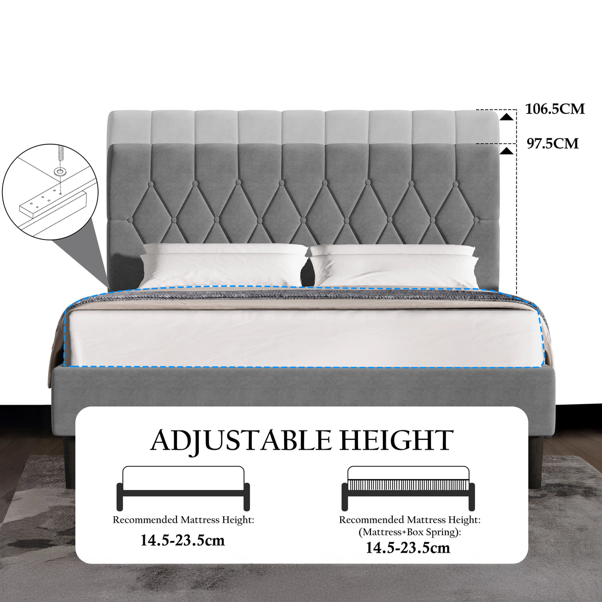 Chesterfield Velvet Upholstered Bed Frame With Adjustable Headboard
