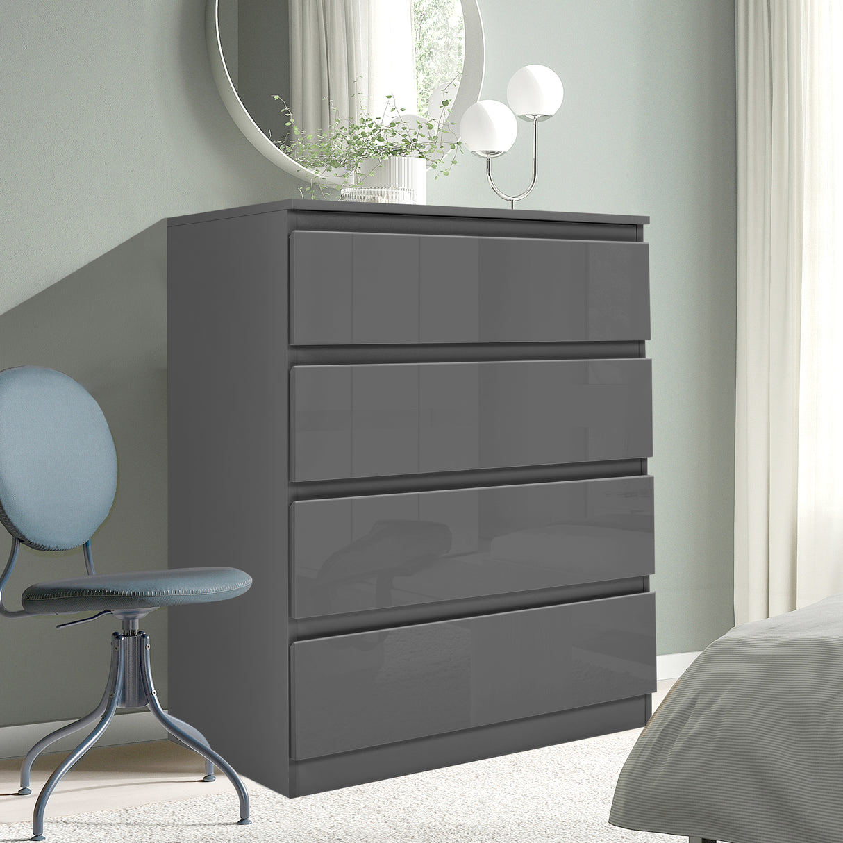 Blisswood High Gloss Dark Grey Chest of Drawers