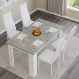 Stylish Grey Marble Finish Dining Table Set with 4 Padded Chairs
