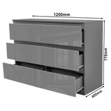 High Gloss Large 6 Drawer Chest of Drawers - Bedroom Dresser